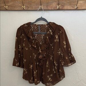 Floral Brown Ruffle Blouse